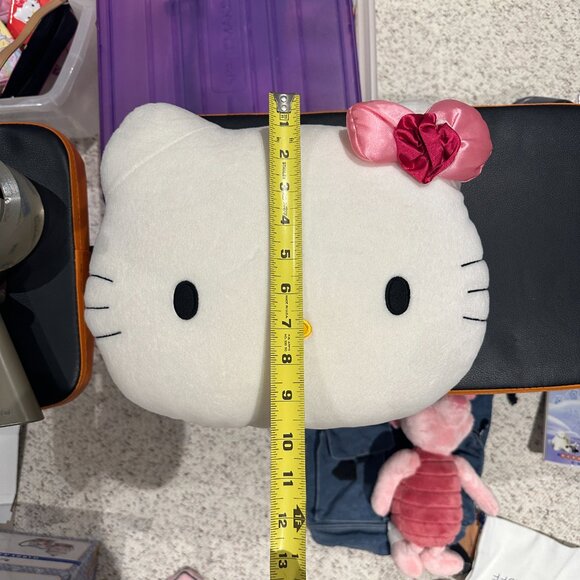 Sanrio 2000 Hello Kitty Pillow Plush Head Stuffed Black Pink Bow Soft Cushion - Picture 6 of 6